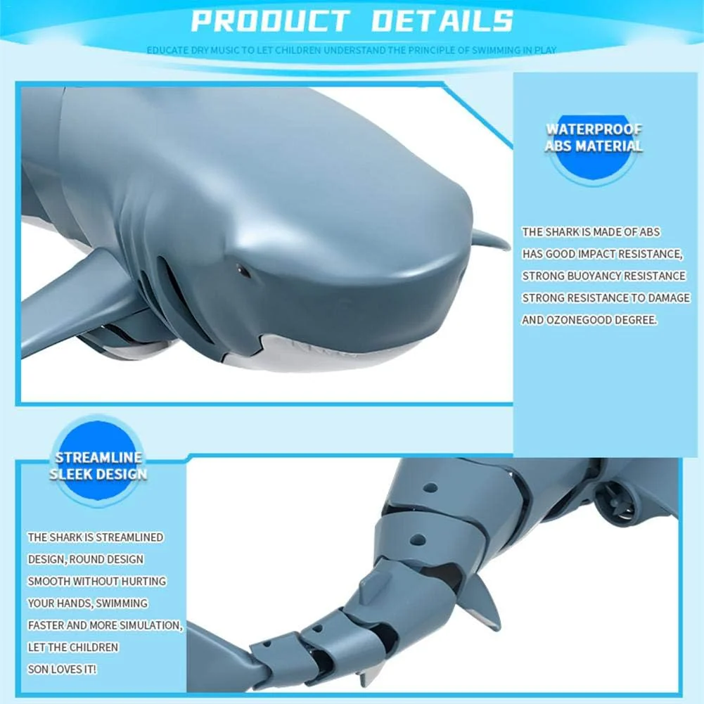 Telisii 2024 Upgraded Remote-Control Shark Toy 2.4G Simulation RC Shark Boat Toy Rechargeable Waterproof 4 Channel Shark