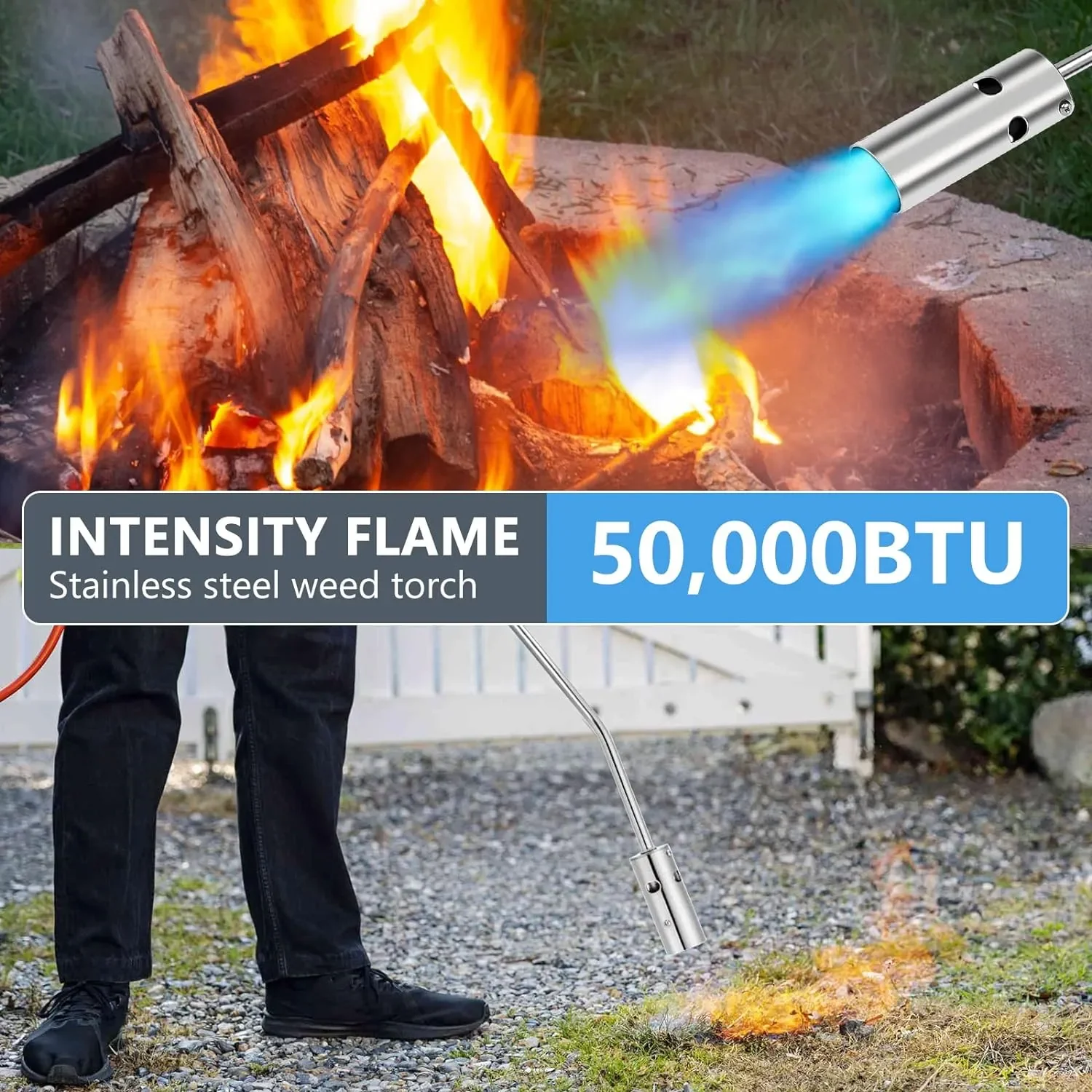 Weed Killer Butane Gas Torch Grass Shrub Garden Fire Burner Extendible Handle for Grass Removing