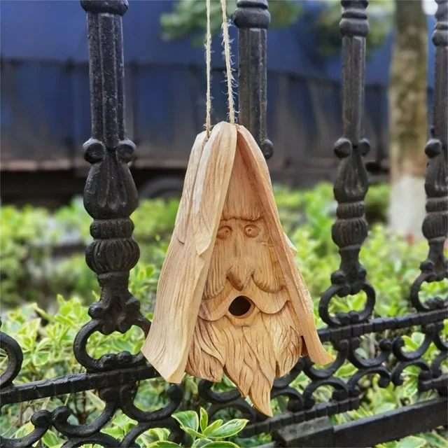 DGOO Outdoor Garden Simulation Birdhouse Wooden Bird Feeder Hanging Old Man's Bird House Feeder