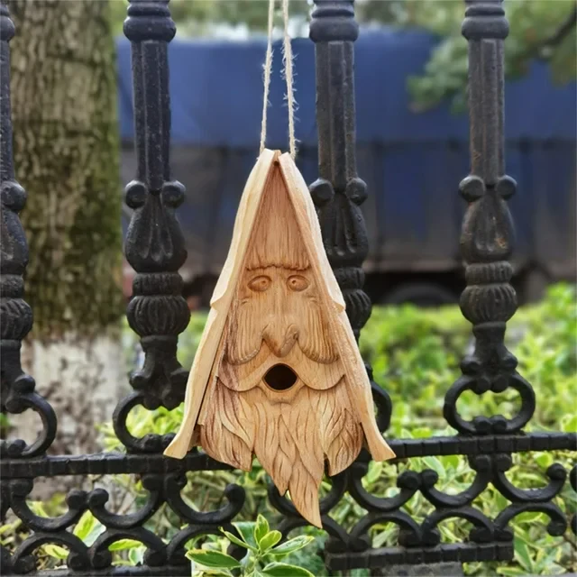 DGOO Outdoor Garden Simulation Birdhouse Wooden Bird Feeder Hanging Old Man's Bird House Feeder